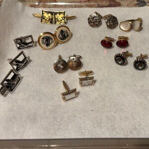 Assorted Cufflinks Set in Silver, Gold, and Red tones
